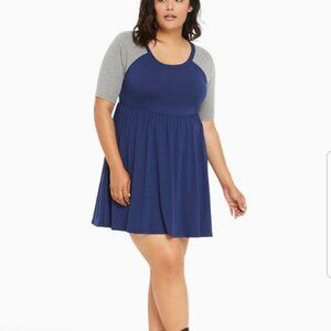 Torrid Navy Blue & Gray Plus Size Raglan Baseball Skater Dress